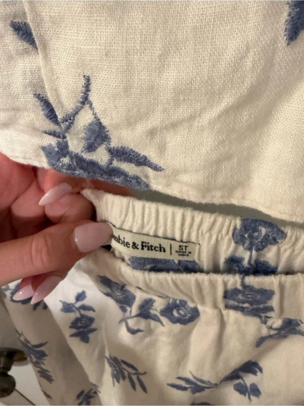 Abercrombie & Fitch White Maxi Skirt and Matching Top with Blue Floral Print